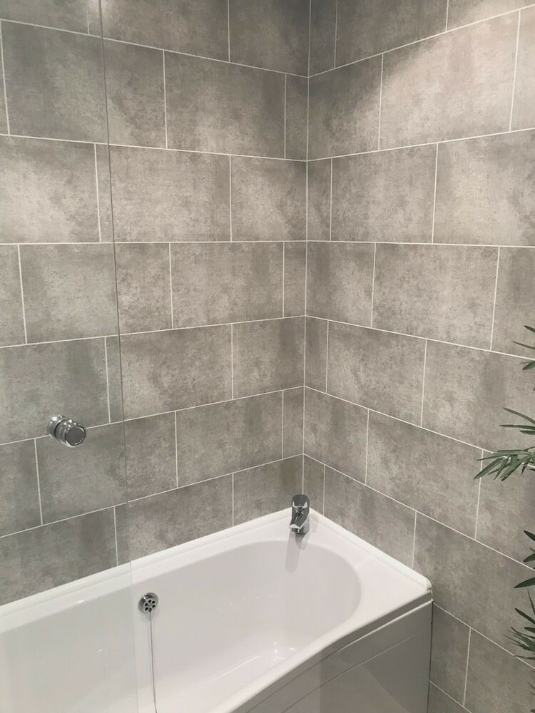 Bathroom Wall Panel
 Cutline Grey Tile Effect Bathroom Wall Panels PVC Shower