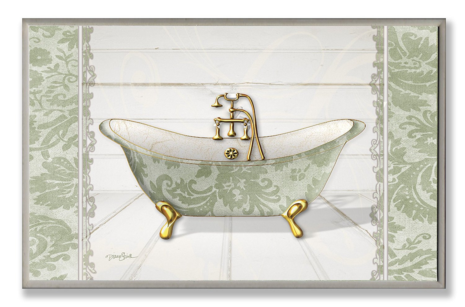 Bathroom Wall Plaques
 The Stupell Home Decor Collection Green Toile Tub Center