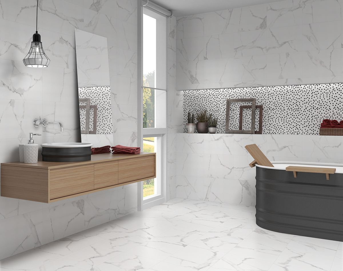 Bathroom Wall Tile
 Polished Carrara Marble Effect Wall Tiles 30x60