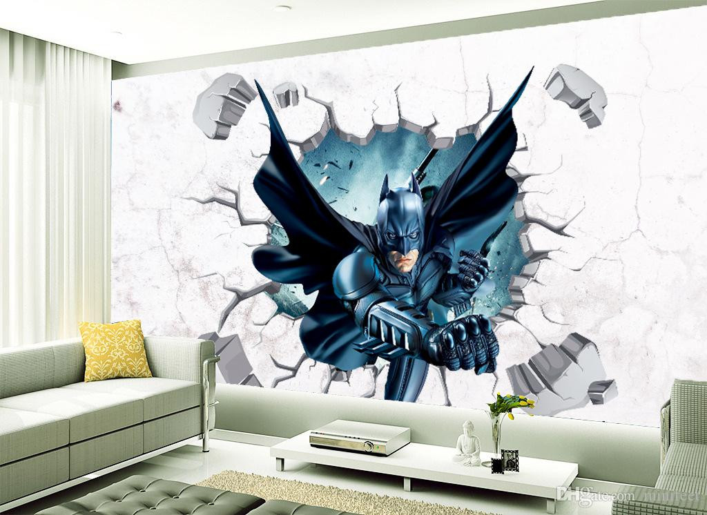 Batman Bedroom Wallpaper
 3D Wallpaper Cartoon Broken Wall Stickers Batman Wall