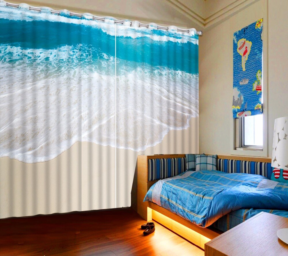 Beach Curtains For Living Room
 Luxury Beautiful Blackout Fabric Beach Sea 3D Curtains For