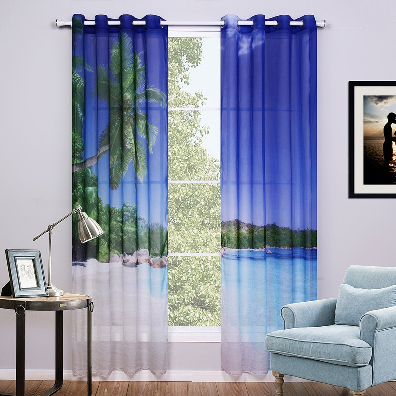 Beach Curtains For Living Room
 2 Piece 3D Beach Curtains For Bedroom Window Tulle Curtain