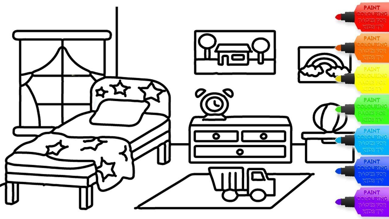Bedroom Coloring Pages
 How to draw Bedroom coloring page for kids I learn