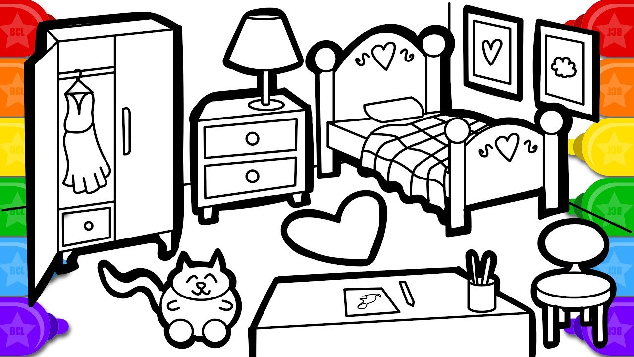 Bedroom Coloring Pages
 Coloring Watercolor Bedroom Colouring Page Learn Colors