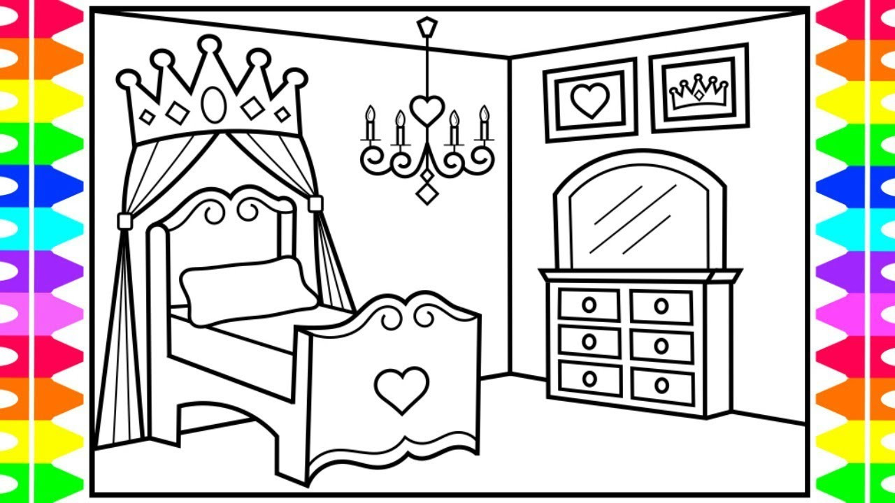 Bedroom Coloring Pages
 How to Draw a Princess Bedroom for Kids 👑💖💜💚Princess