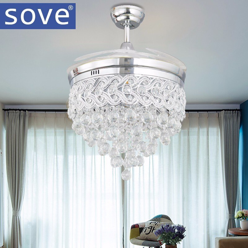 Bedroom Fan Lights
 Modern LED Chrome Crystal Ceiling Fan With Lights Bedroom