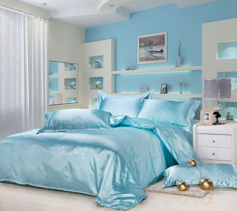 Bedroom Light Covers
 New Silk Queen Bedding Quilt Duvet Cover Sets Light Blue