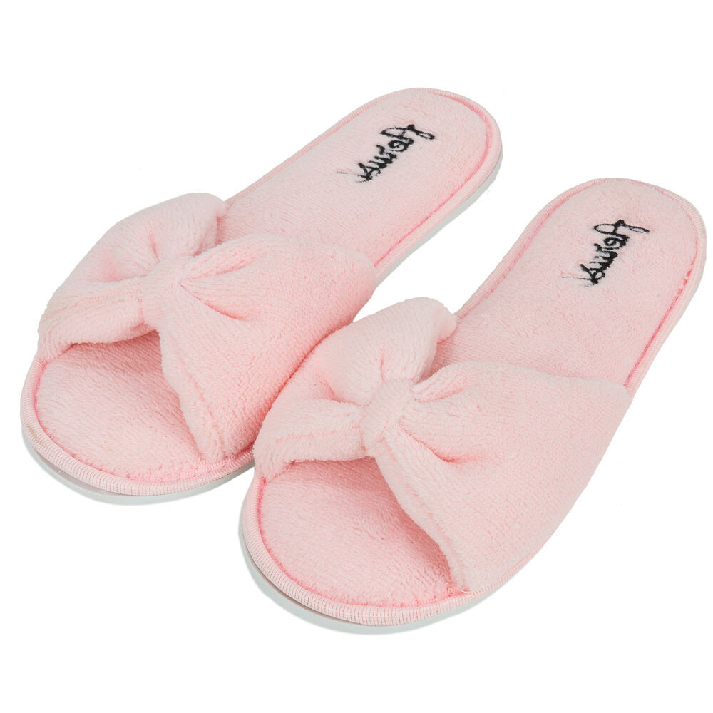 Bedroom Shoes For Womens
 Pink Bowknot Women s Open Toe Cozy Slide Spa Slipper