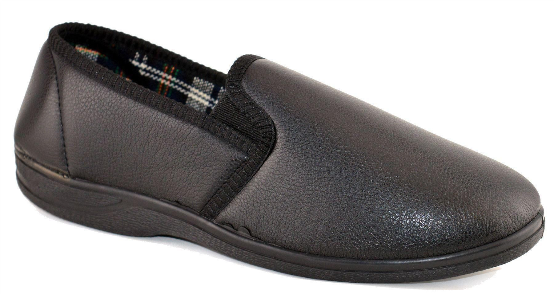 Bedroom Slippers Mens
 Mens Faux Leather Cushioned Slip Rubber Sole Bedroom