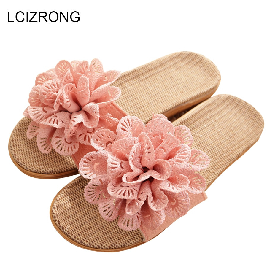 Bedroom Slippers Womens
 LCIZRONG Autumn Flax Home Slippers Women Floral