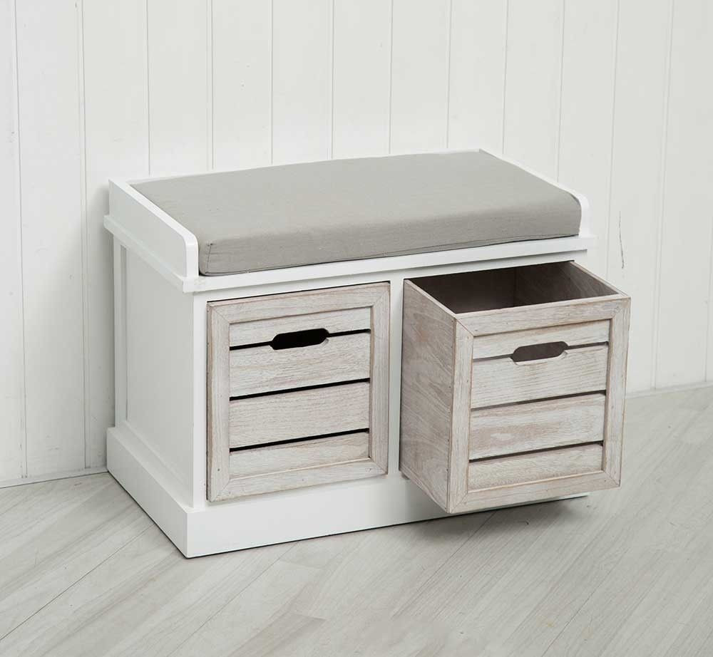 Bedroom Storage Bench Seat
 2 Drawer Crate Bench with Seat Pad Bedroom Hallway Seating