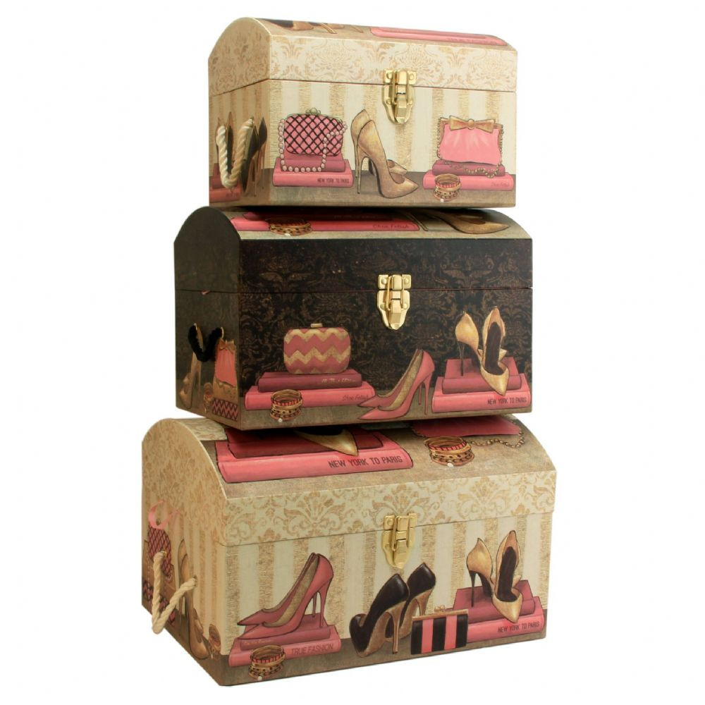 Bedroom Storage Trunk
 Set 3 Pretty Storage Trunks Decorative Bedroom