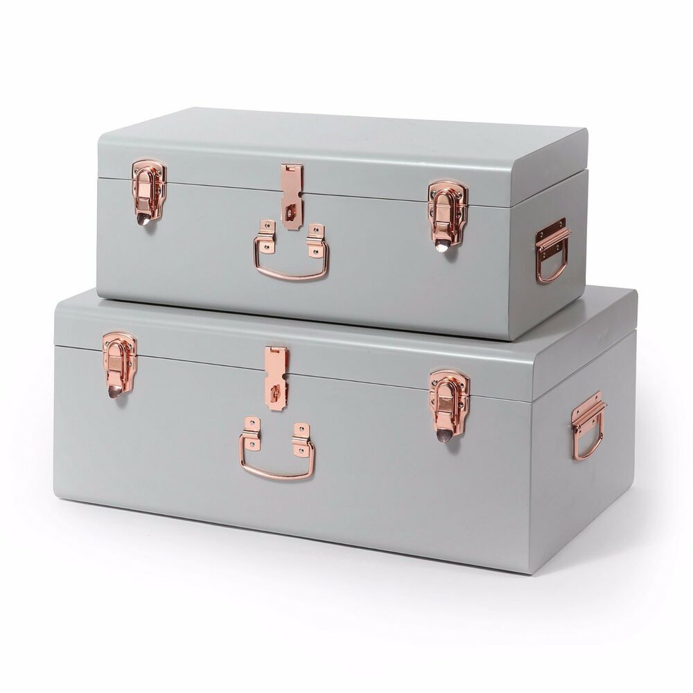 Bedroom Storage Trunk
 Beautify 2 Set Gray Steel Storage Trunk Chest College Dorm