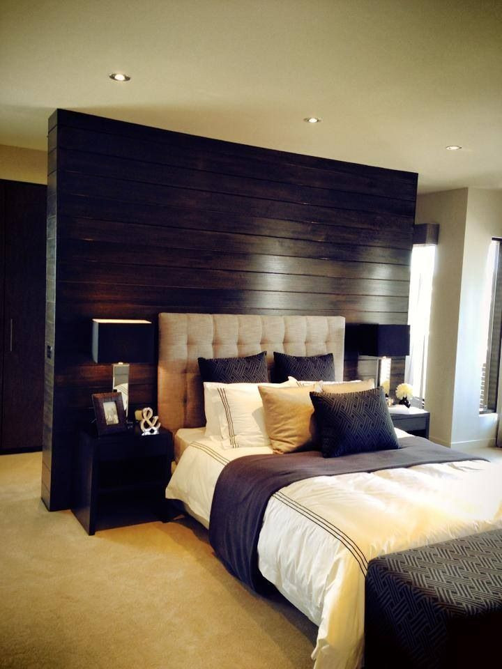 Behind The Bedroom Wall
 Beautiful bedroom love the timber feature wall behind the
