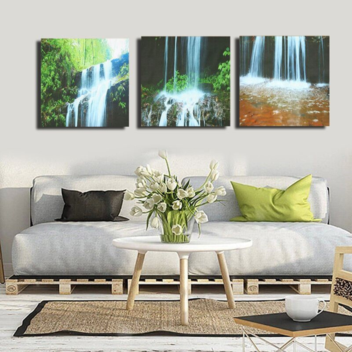 Big Paintings For Living Room
 3 Cascade Waterfall Framed Print Painting Canvas