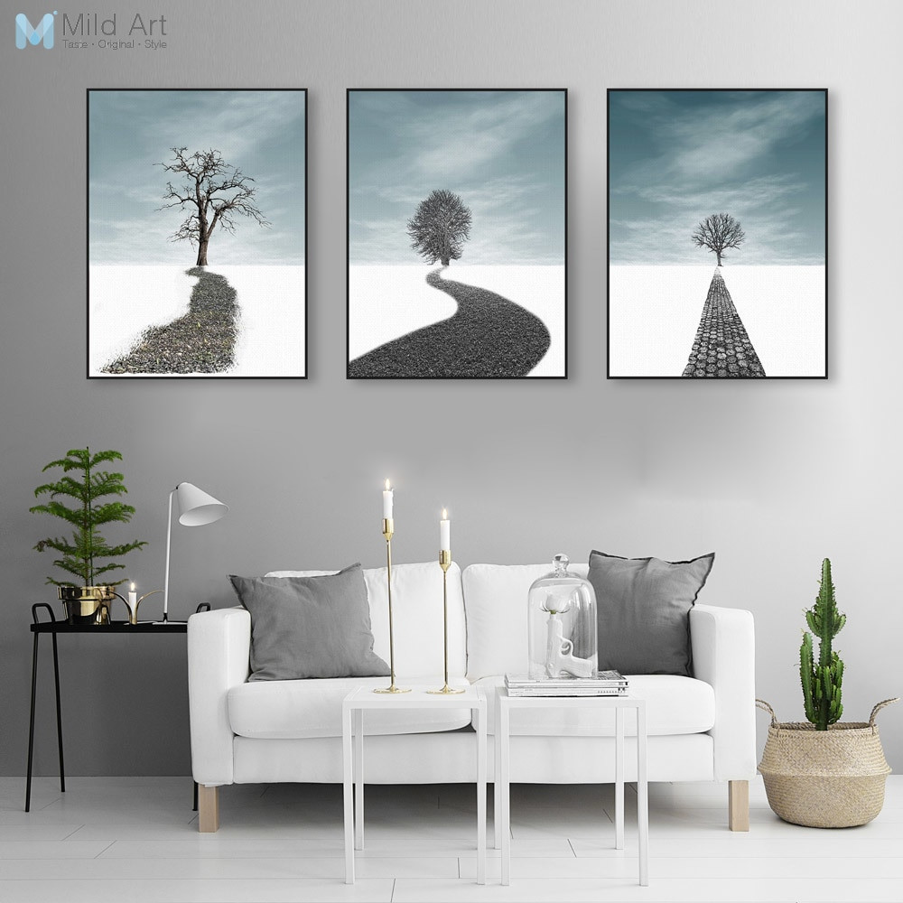 Big Paintings For Living Room
 Landscape Abstract Tree Canvas Poster Print