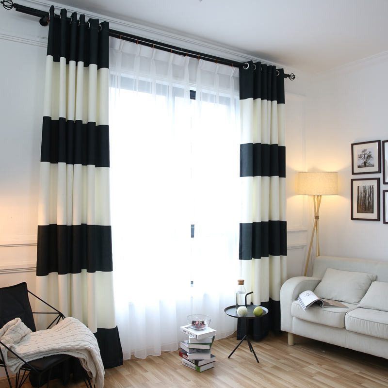 Black Living Room Curtains
 Black White Splicing Striped Blackout Curtains for the