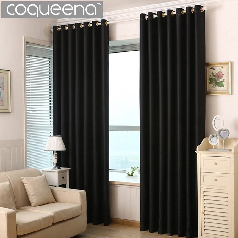 Black Living Room Curtains
 Thick Solid Polyester Modern Curtains for Living Room