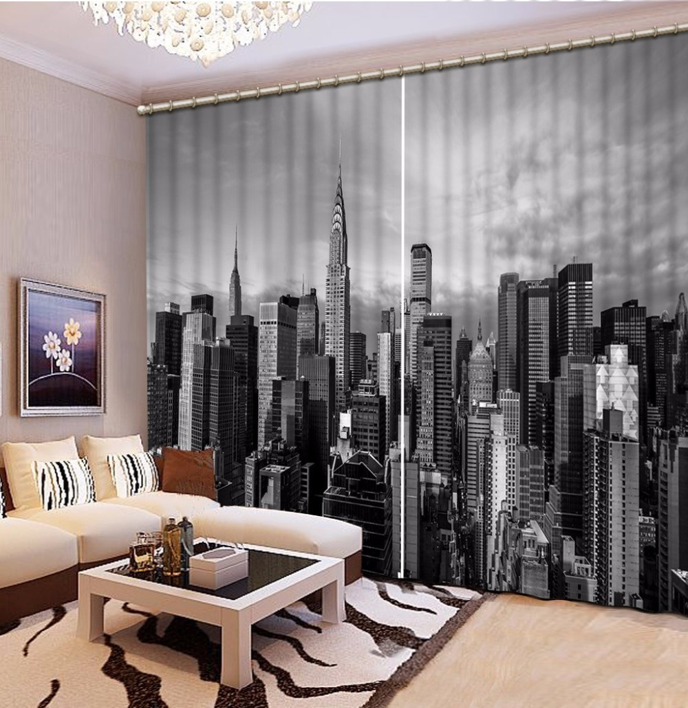 Black Living Room Curtains
 Blackout Black White Curtains night city view Sheer