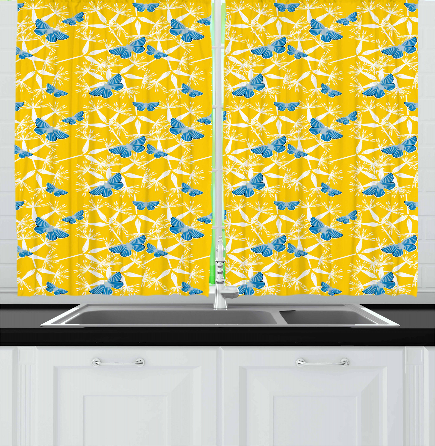 Blue And Yellow Kitchen Curtains
 Blue and Yellow Kitchen Curtains 2 Panel Set Window Drapes