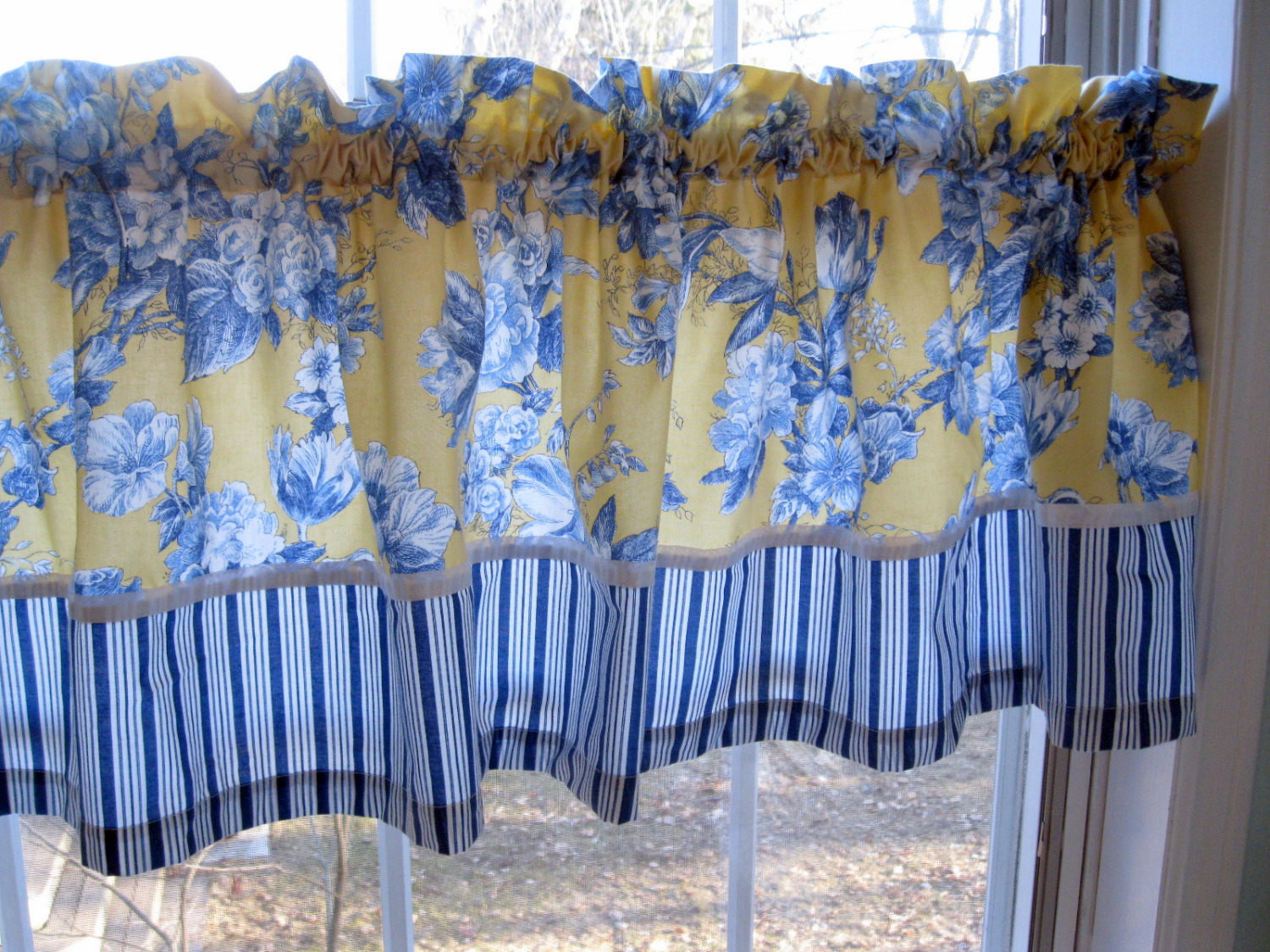 Blue And Yellow Kitchen Curtains
 Curtain French Country Valance Window Treatment Blue and