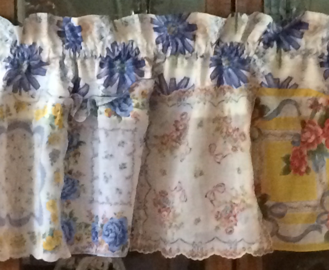Blue And Yellow Kitchen Curtains
 Blue and Yellow Kitchen Hankie Curtain Valance Window