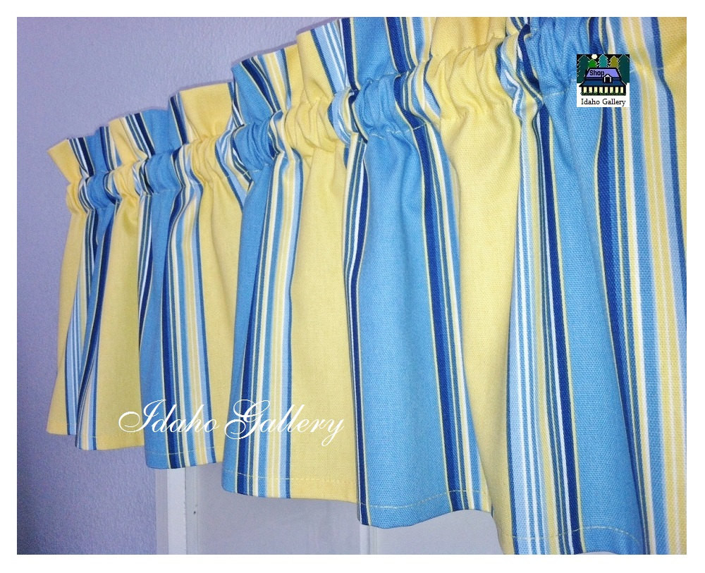 Blue And Yellow Kitchen Curtains
 Blue Yellow Stripe Window Valance Little Curtain Modern