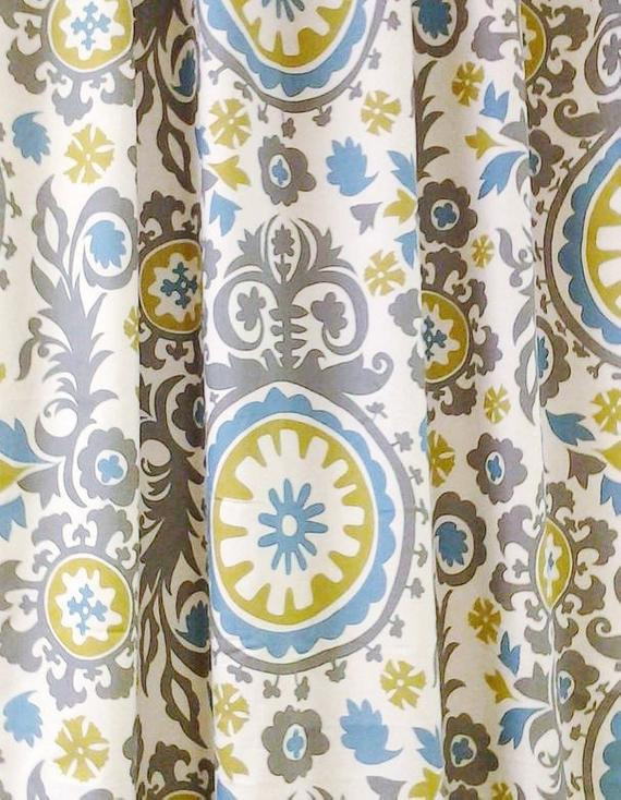 Blue And Yellow Kitchen Curtains
 Gray Blue Yellow Curtains Window Treatments Floral Curtain