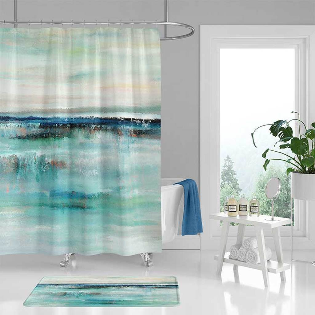 Blue Bathroom Shower Curtains
 Shower Curtain and Bath Mat Coastal Bathroom Decor in