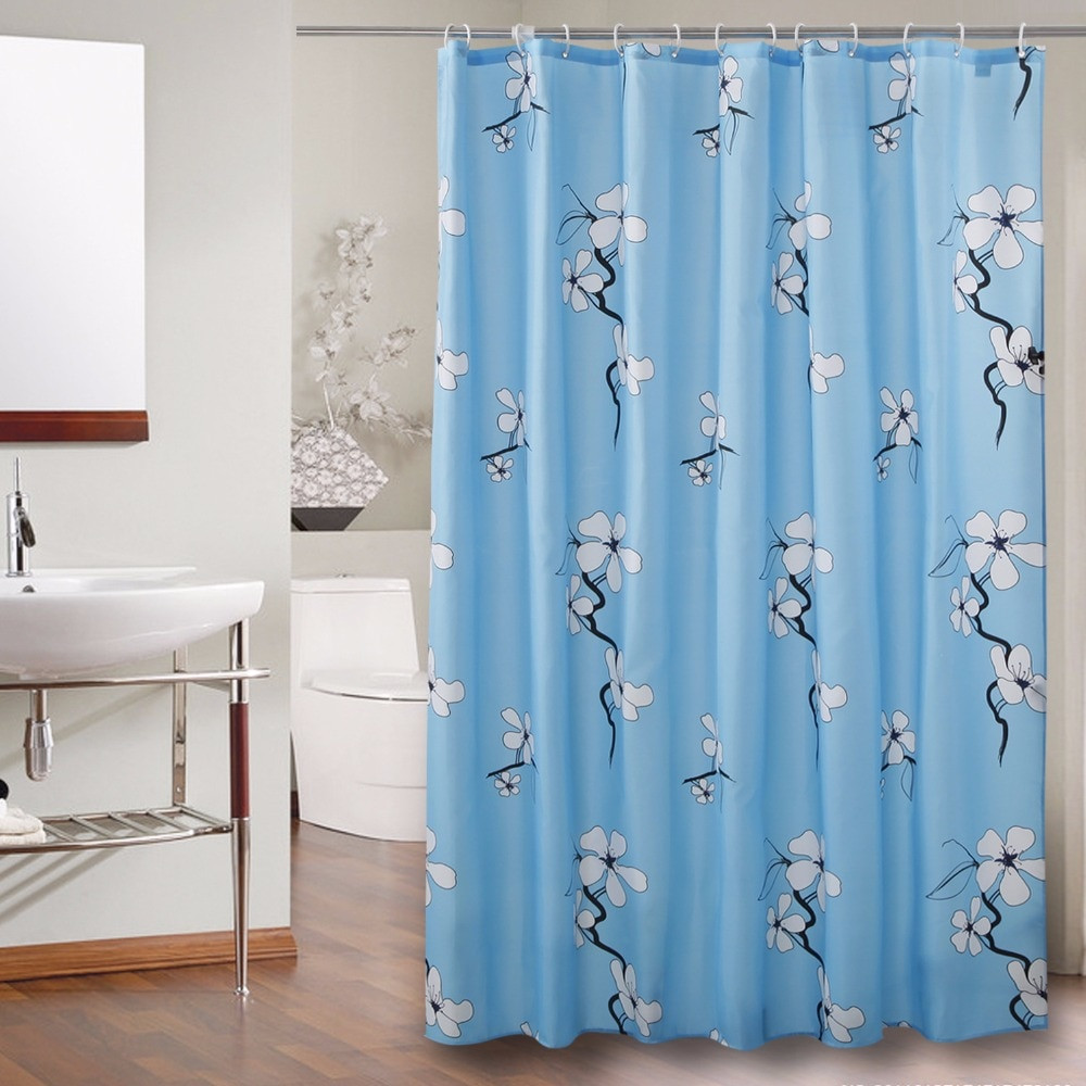 Blue Bathroom Shower Curtains
 Polyester Shower Curtain Blue background Floral printed