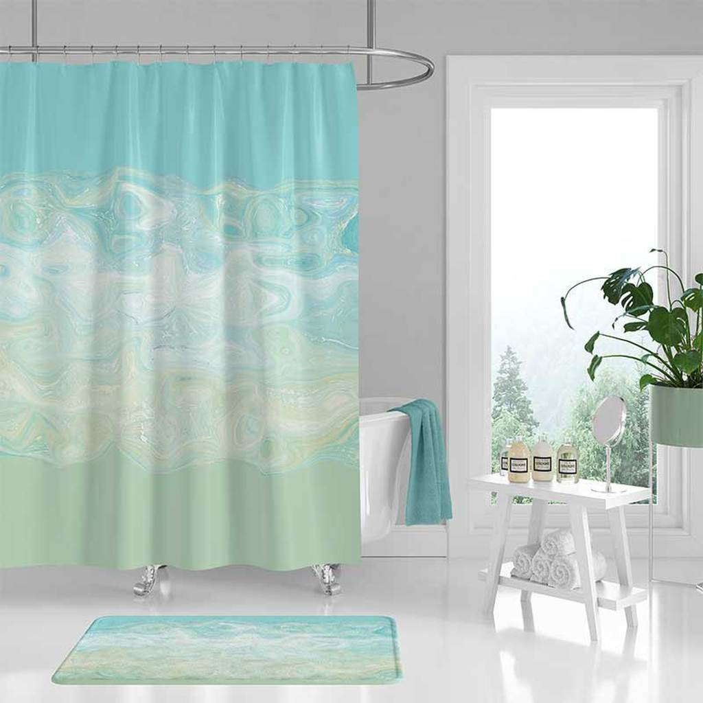 Blue Bathroom Shower Curtains
 Shower Curtain and Bath Mat Blue and Mint Green Abstract