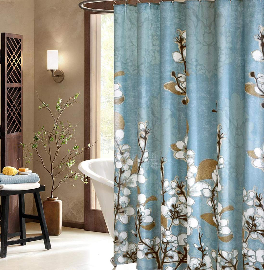 Blue Bathroom Shower Curtains
 DS BATH Hanakotoba Blue Shower Curtain Flower Polyester