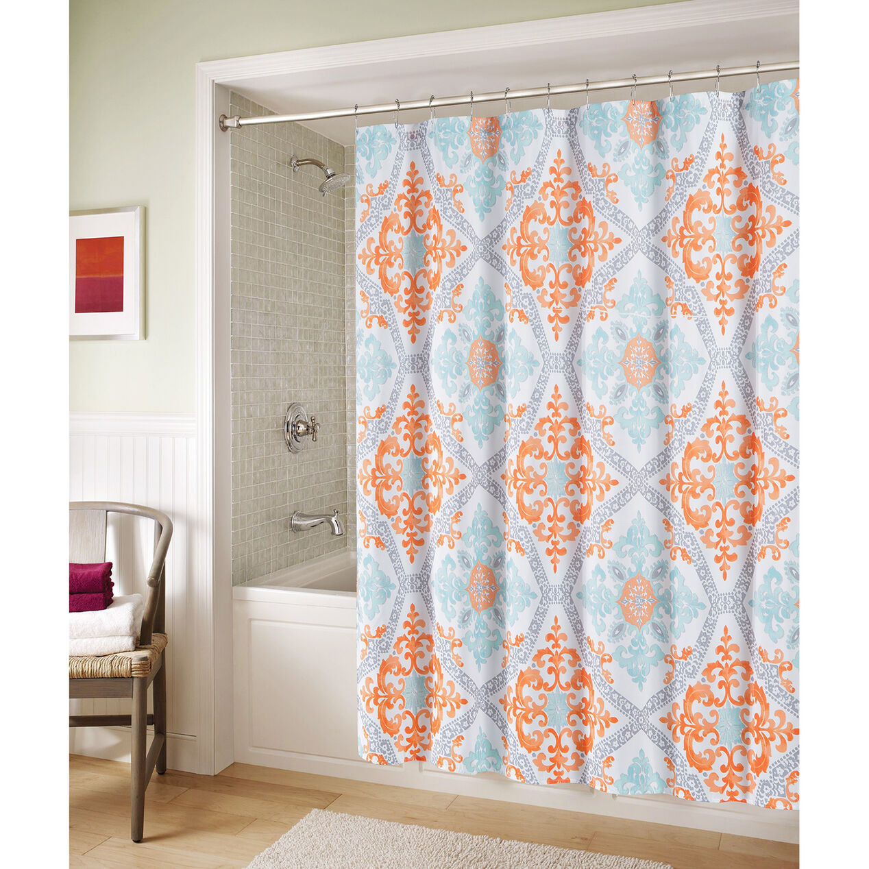 Blue Bathroom Shower Curtains
 Blue and Orange Marcone Shower Curtain