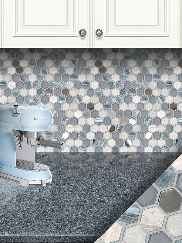 Blue Grey Kitchen Backsplash
 Blue Gray Hexagon Glass Marble Mosaic