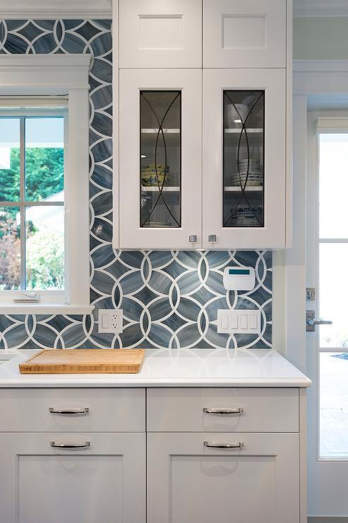 Blue Grey Kitchen Backsplash
 Blue Kitchen Tile backsplash with Glass Eclipse Cabinets