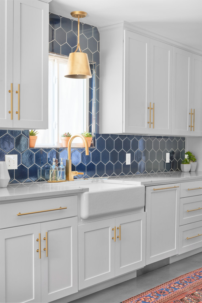 Blue Grey Kitchen Backsplash
 Hex Tile Backsplash in Glossy Navy Blue Transitional