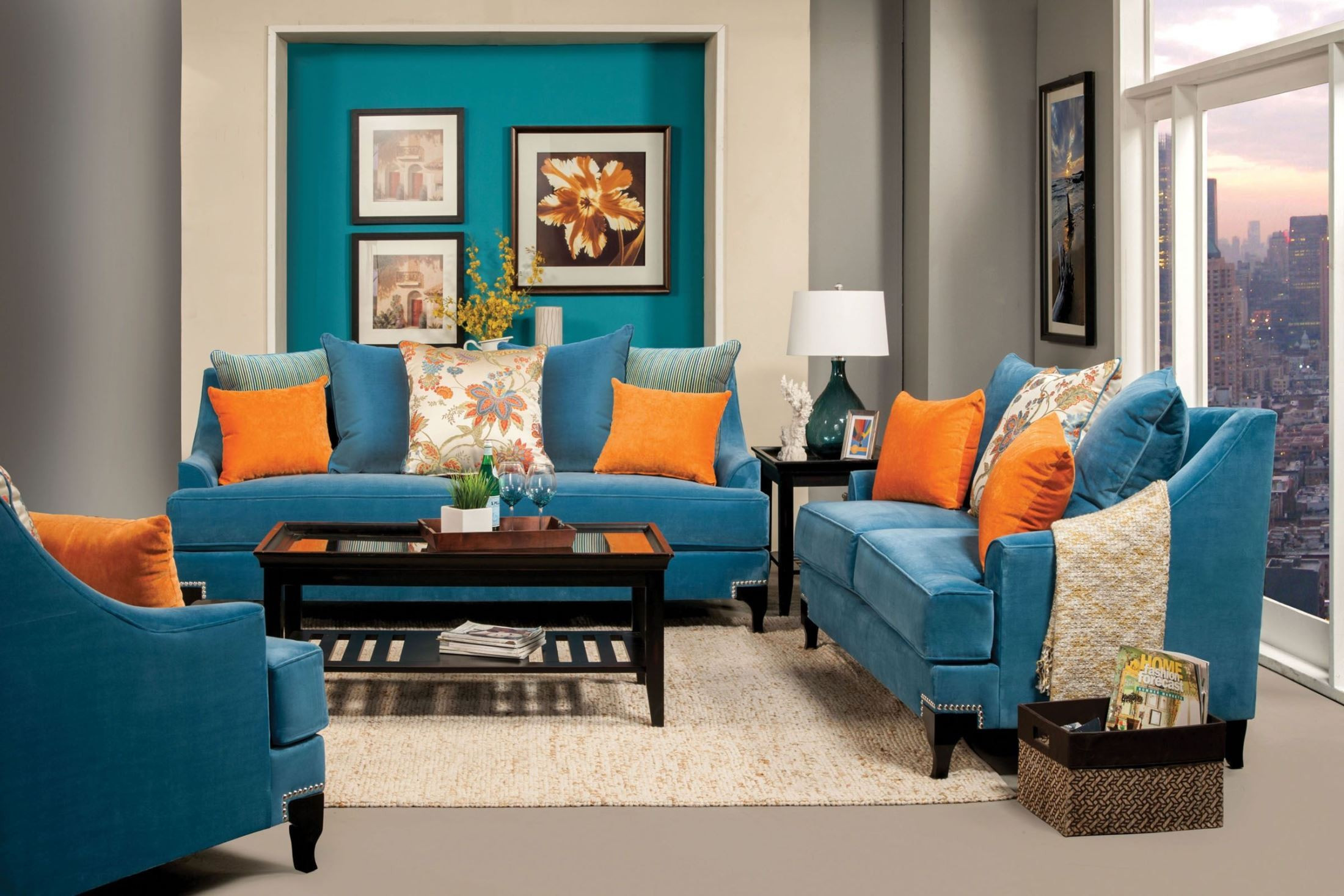 Blue Living Room Chairs
 Vincenzo Peacock Blue Living Room Set from Furniture of