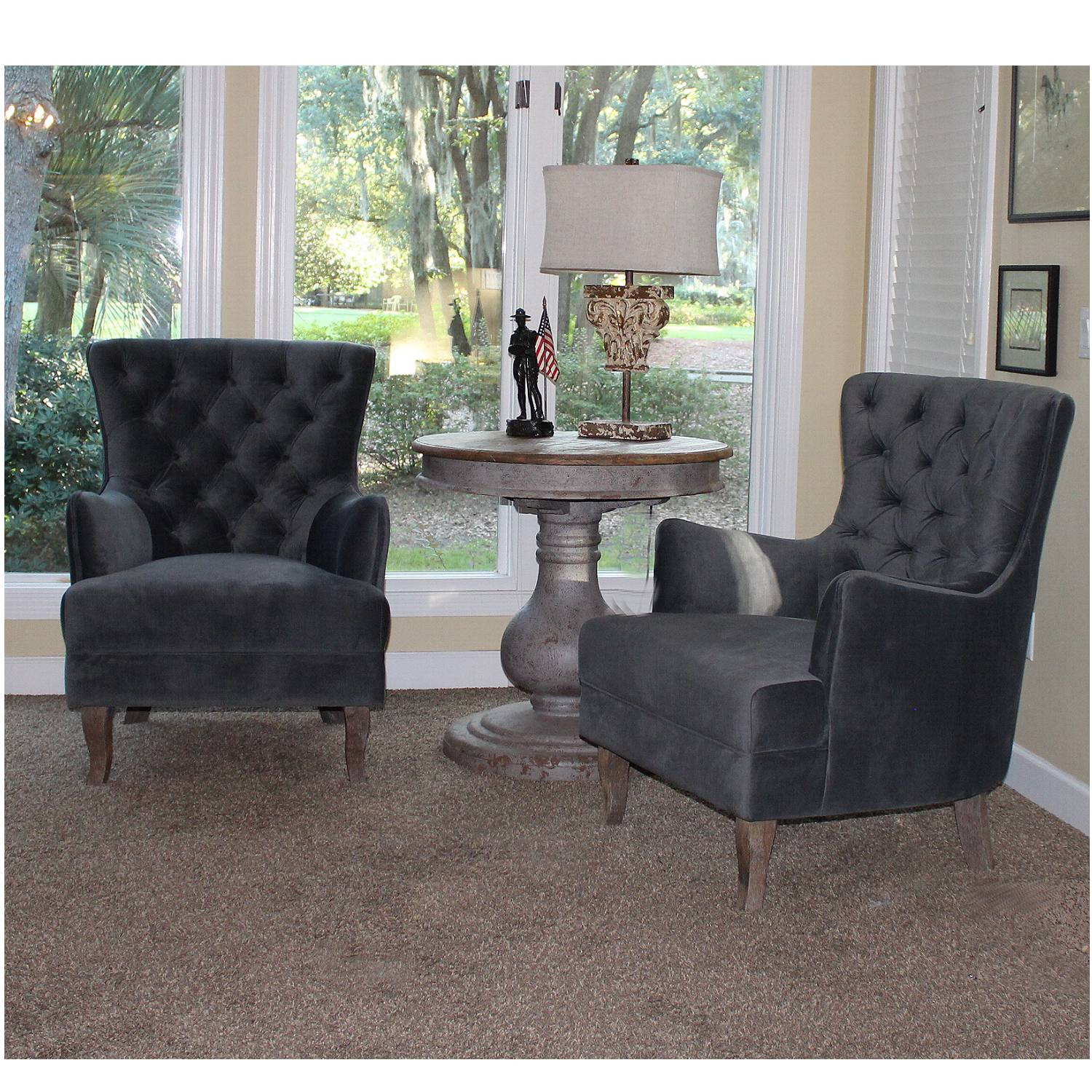 Blue Living Room Chairs
 Arm Chairs in Blue Gray Satin Velvet Tufted Living Room