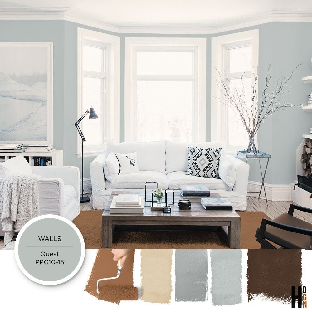 Blue Paint Living Room
 Light gray blue paint color Quest by PPG is featured in