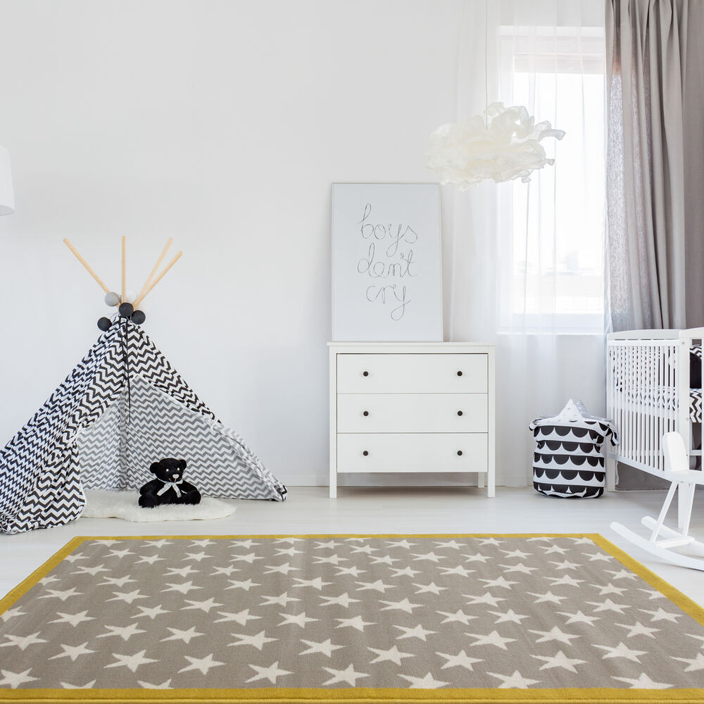 Boy Bedroom Rugs
 Trendy Ochre Grey Kids Star Space Carpet Bedroom Nursery