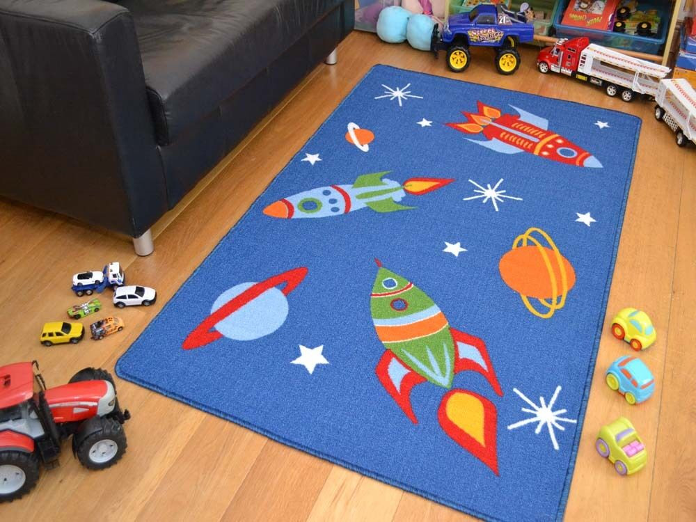 Boy Bedroom Rugs
 Small Boys Kids Space Ships Rockets Washable Non