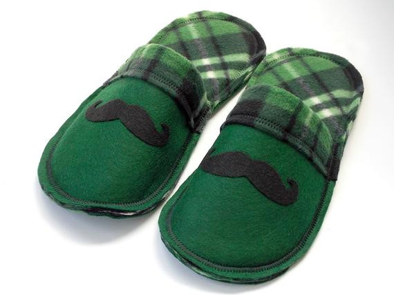 Boys Bedroom Slippers
 Items similar to Boys Slippers Mustache Green Plaid House