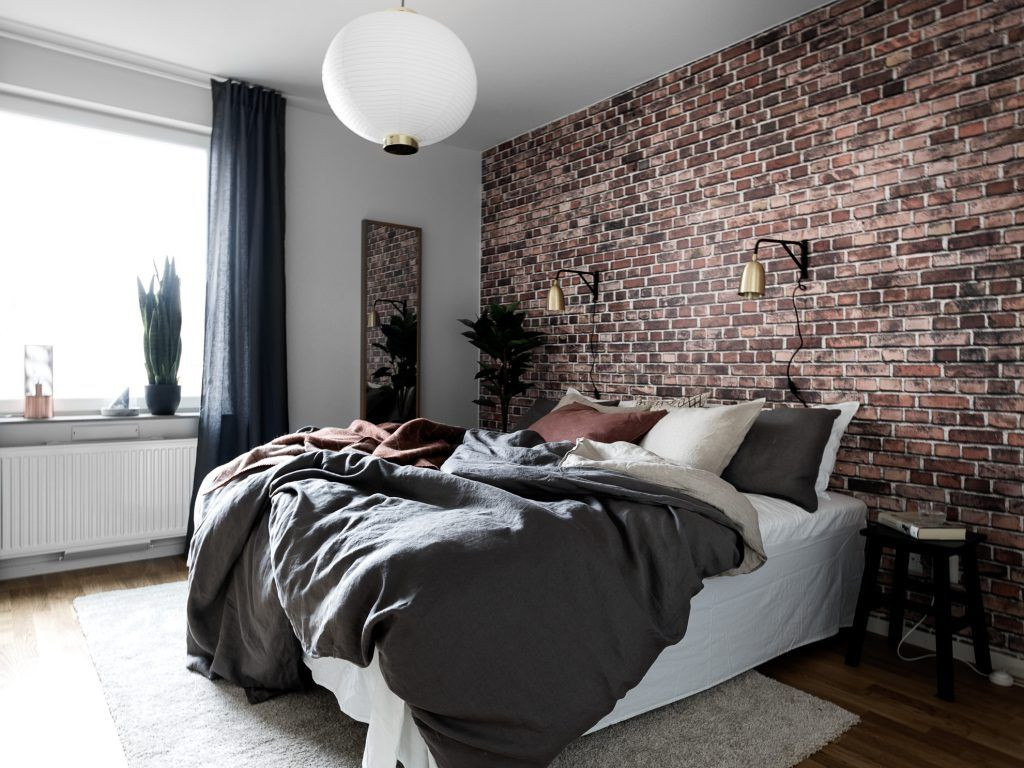 Brick Accent Wall Bedroom
 Apartment Presented by Moodhouse Interiör