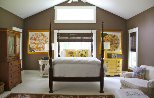 Brown Bedroom Walls
 Country House Brown and yellow master bedroom