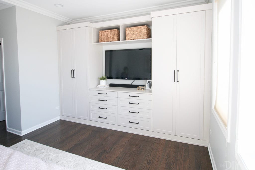 Built In Bedroom Cabinet
 A Gray Guest Bedroom with Blush Accents