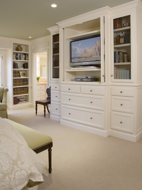 Built In Bedroom Storage
 built ins facing bed w cabinet for hiding tv I LOVE the