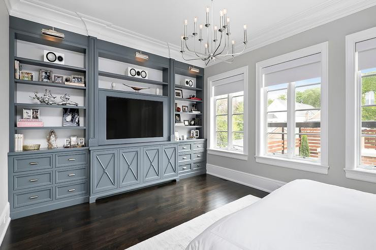 Built In Cabinet Designs Bedroom
 Gunmetal Gray Bedroom Built Ins with Polished Nickel