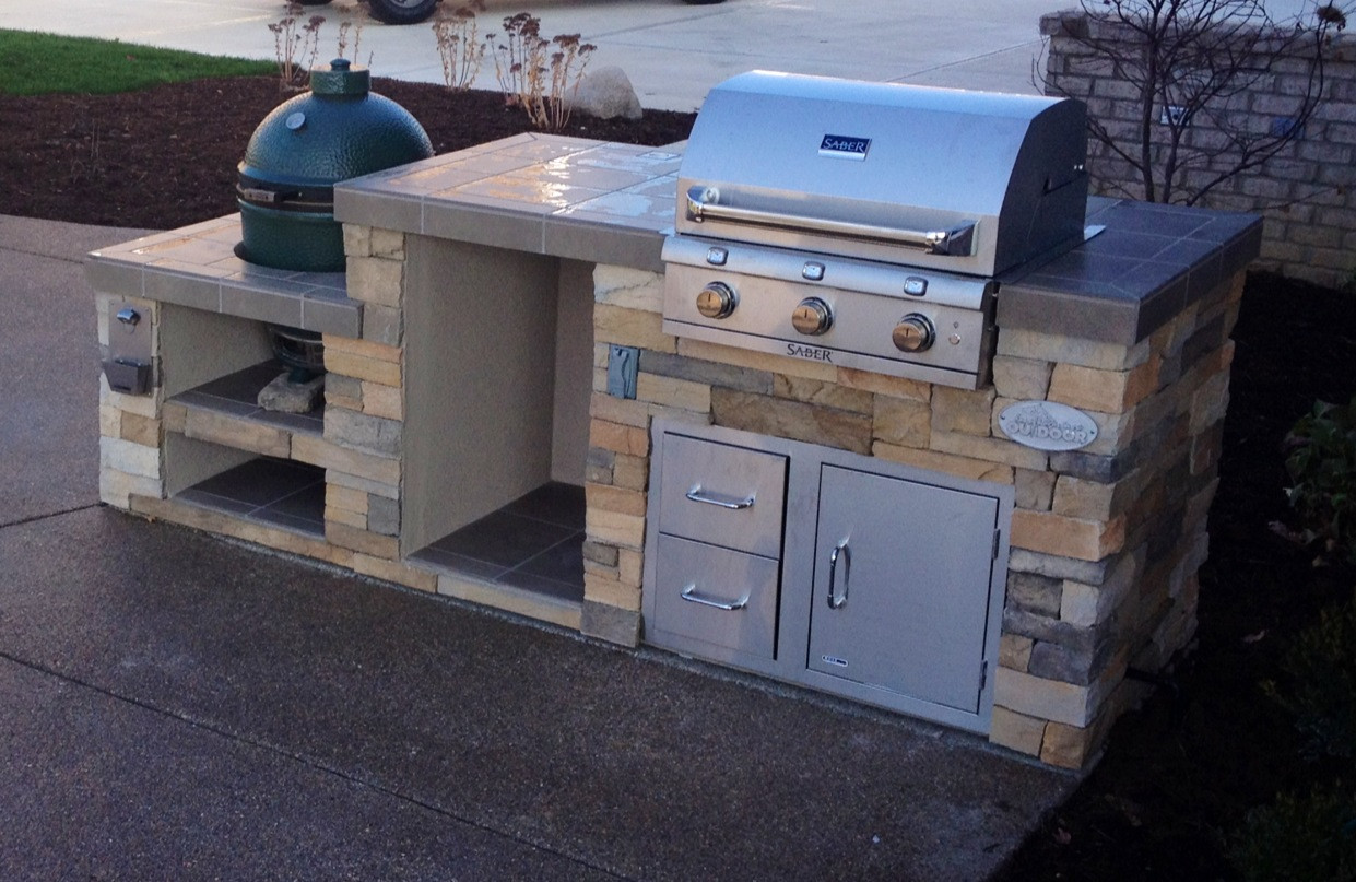 Built In Smoker Outdoor Kitchen
 Outdoor Living Big Green Egg Smoker and Saber Grill