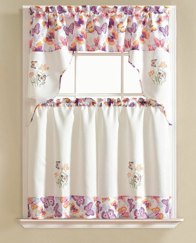 Butterfly Kitchen Curtains
 August Grove Gironde Butterfly 3 Piece Kitchen Curtain Set
