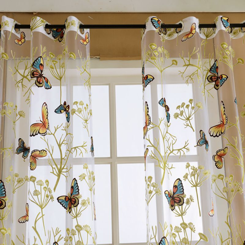 Butterfly Kitchen Curtains
 Floral Butterfly Printed Semi Sheer Curtains Living Room